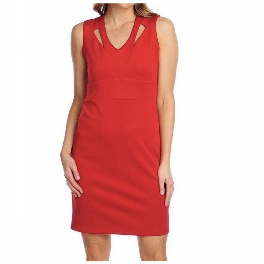 Calvin Klein Red Sleeveless Cut Outs Stretch Crepe Sheath Dress Size 8